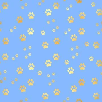 Gold Paw print seamless pattern. Seamless pattern of animal gold footprints. Dog Stock Illustration