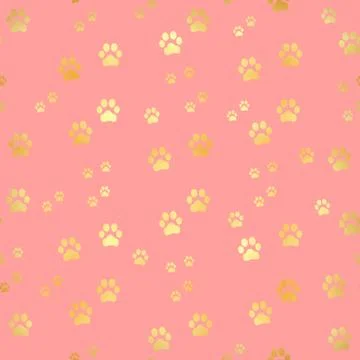 Gold Paw print seamless pattern. Seamless pattern of animal gold footprints. Dog Stock-Illustration