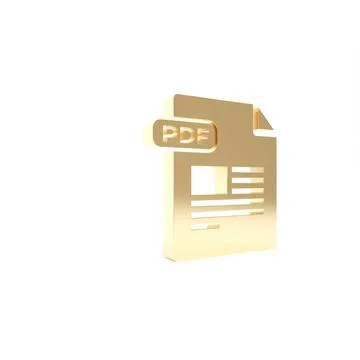 Gold PDF file document. Download pdf button icon isolated on white background Stock Illustration