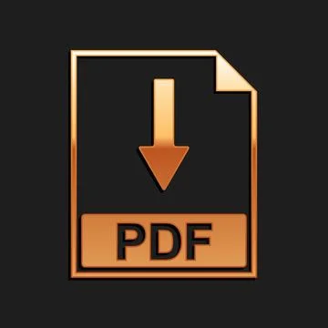 Gold PDF file document icon isolated on black background. Download PDF button 스톡 일러스트