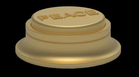Gold peace button isolated 3d illustration golden render Stock Illustration