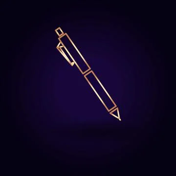 Gold pen icon. Vector illustration isolated on a blue background. School topi Stock Illustration