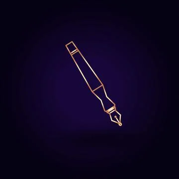 Gold pen icon. Vector illustration isolated on a blue background. School topi Stock Illustration