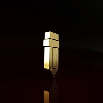 Gold Pencil with eraser icon isolated on brown background. Drawing and educat 스톡 일러스트