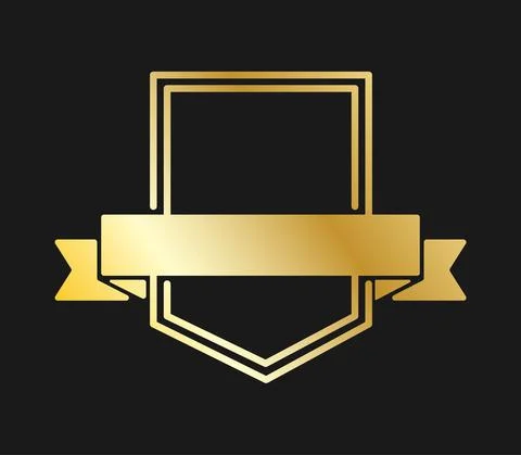 Gold pentagon frame with ribbon. Vector illustration for logo, congratulation Stock Illustration