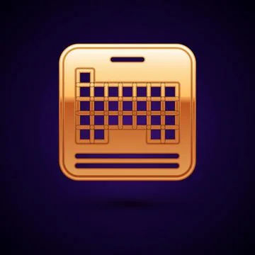 Gold Periodic table of the elements icon isolated on black background. Vector Stock Illustration