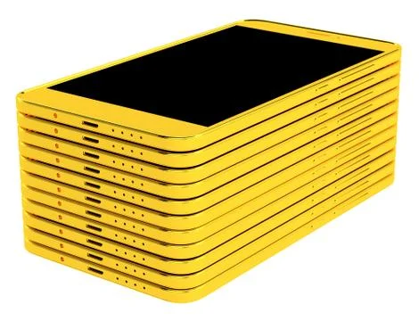 Gold Phone Stack - A Stack Of Gold Smartphones İsolated On White Stock Illustration