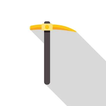 Gold pickaxe mining tool with long shadow on white background Stock Illustration