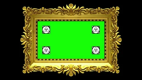 Gold picture frame with motion tracking markers on black background, chroma key Stockbeeldmateriaal 85138420