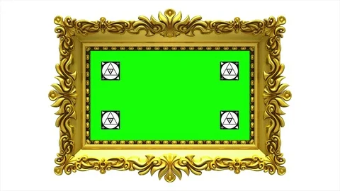 Gold picture frame with motion tracking markers on white background, chroma key Stock Footage 85138980