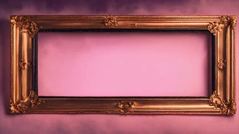 Gold picture frame with nela rectangles hanging on the wall, blur effect. S.. Vídeos de archivo 273953187