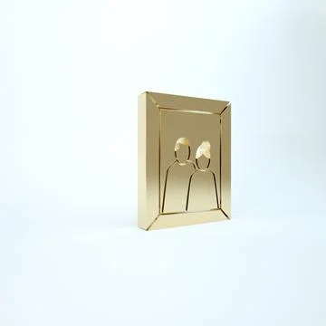 Gold Picture frame on table icon isolated on white background. Valentines Day Stock Illustration