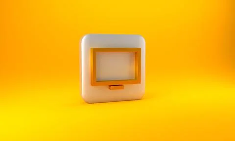 Gold Picture frame on table icon isolated on yellow background. Silver square Stock Illustration