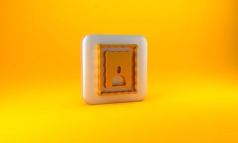 Gold Picture frame on table icon isolated on yellow background. Valentines Da Stock Illustration