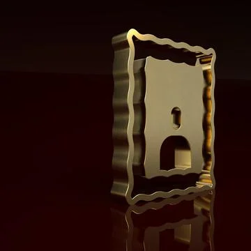 Gold Picture frame on table icon isolated on brown background. Valentines Day Illustrazione stock