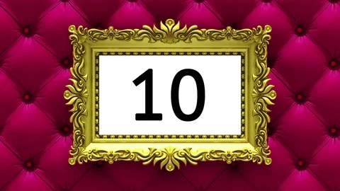 Gold picture frames countdown on red upholstery background, chroma key Stock Footage 85087748