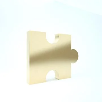 Gold Piece of puzzle icon isolated on white background. Modern flat, business Stock Illustration