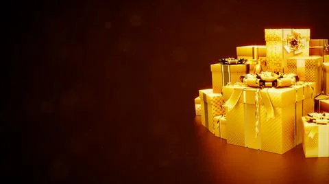 Gold pile of present boxes for new year with free space - Stock-Illustration