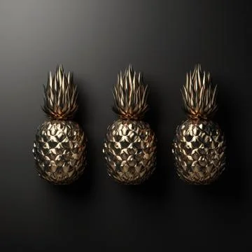 Gold pineapple on black background 3D rendering Stock Illustration