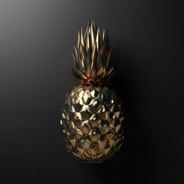 Gold pineapple on black background 3D rendering 스톡 일러스트