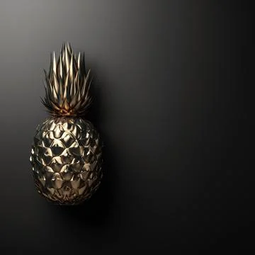 Gold pineapple on black background 3D rendering Stock Illustration