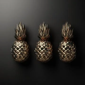 Gold pineapple on black background 3D rendering Foto stock