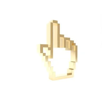 Gold Pixel hand cursor icon isolated on white background. Pointer hand cursor Stock Illustration
