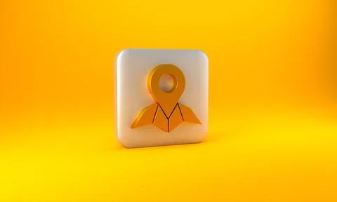 Gold Placeholder on map paper in perspective icon isolated on yellow background Stock Illustration