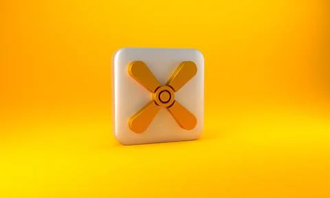 Gold Plane propeller icon isolated on yellow background. Vintage aircraft Stock Illustration