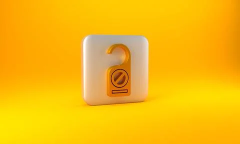 Gold Please do not disturb icon isolated on yellow background. Hotel Door Hanger Illustrazione stock