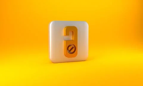 Gold Please do not disturb icon isolated on yellow background. Hotel Door Hanger Illustrazione stock