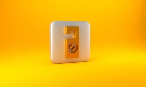 Gold Please do not disturb icon isolated on yellow background. Hotel Door Han Stock Illustration