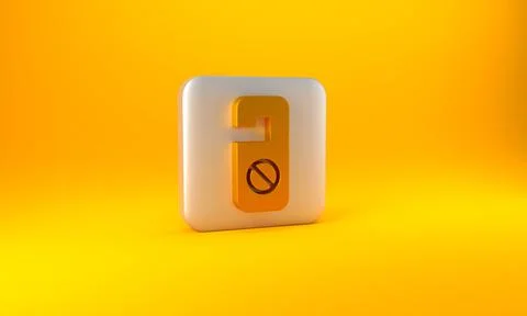Gold Please do not disturb icon isolated on yellow background. Hotel Door Han イラスト素材