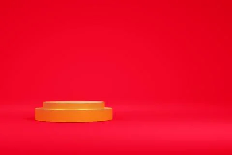 Gold podium 3D rendering on red background.show gold products. Stock Illustration