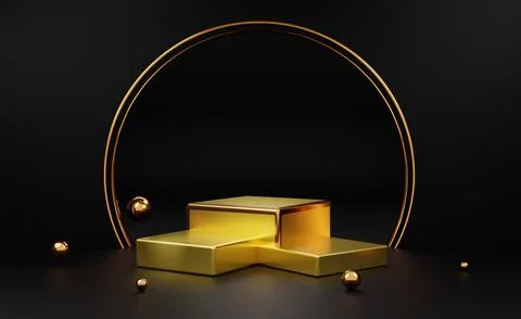 Gold podium empty with geometric shapes in black composition for modern sta.. イラスト素材