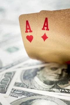 Gold poker cards Stock Photos