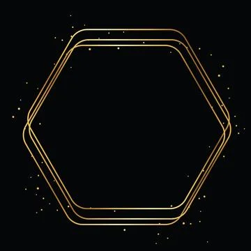 Gold polygon hexagon Frame Luxury Minimal Line Border with Glitter Isolated Stock Illustration
