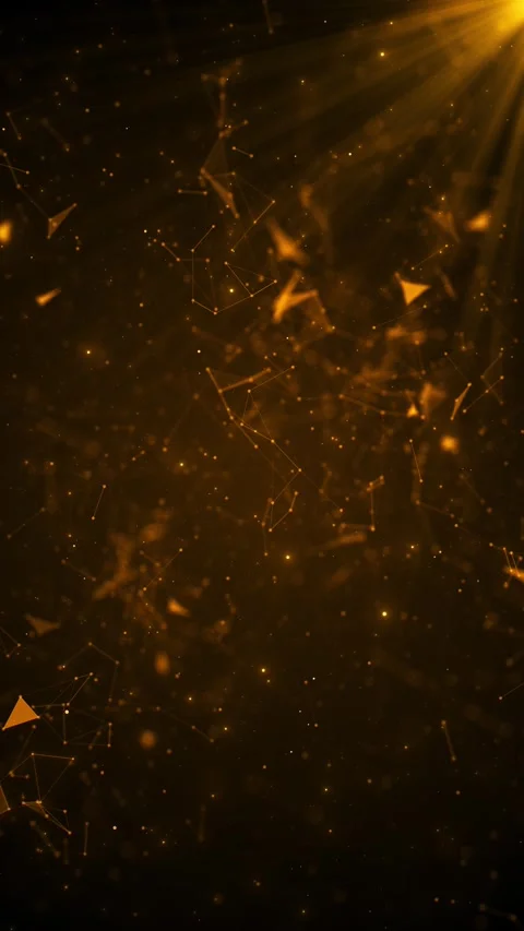 Gold polygon network background connected nodes, floating triangles, and glowing Stock Footage 340419579
