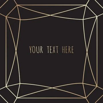 Gold polygonal frame on a black background, geometric, diamond shapes. Stock Illustration