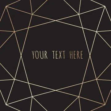 Gold polygonal frame on a black background, geometric, diamond shapes. Stock Illustration