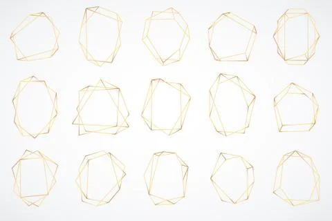 Gold polygonal frames. Elegant geometric polyhedron art deco style for wedding Stock Illustration