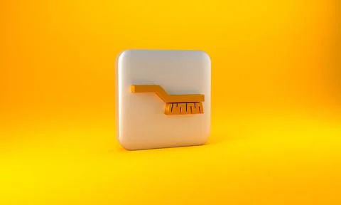 Gold Pool table brush icon isolated on yellow background. Biliard table brush Stock Illustration