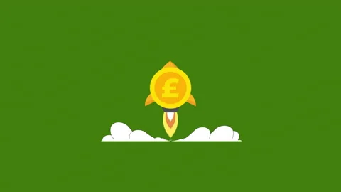 Gold pound coin rocket animation Video stock 201508434