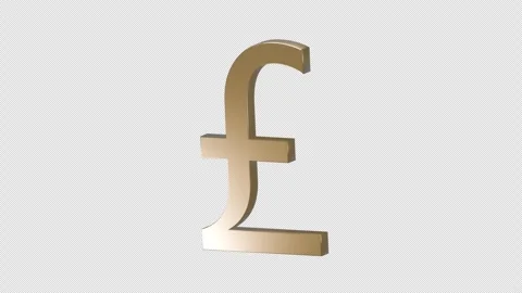 Gold Pound Currency Symbol Floating on Transparent Background Stock Footage 346711058