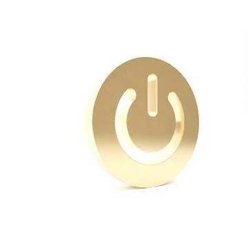 Gold Power button icon isolated on white background. Start sign. 3d illustrat Ilustración de archivo