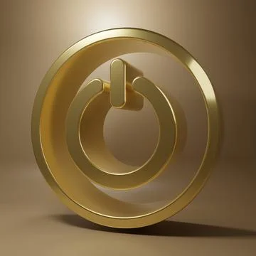Gold Power button icon isolated on brown background. Start sign. Minimalism.. Stock Illustration