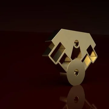 Gold Power car engine icon isolated on brown background. Minimalism concept. 3D Stock Illustration