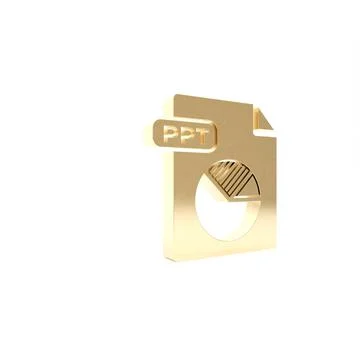 Gold PPT file document. Download ppt button icon isolated on white background 스톡 일러스트