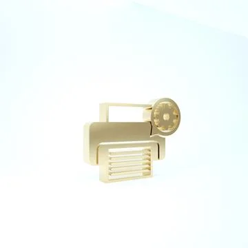 Gold Printer and gear icon isolated on white background. Adjusting app, servi Illustrazione stock