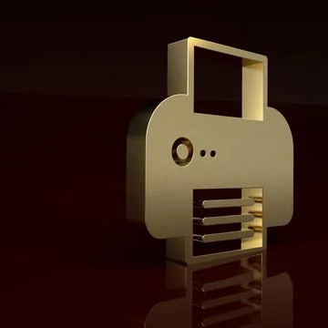 Gold Printer icon isolated on brown background. Minimalism concept. 3D render イラスト素材